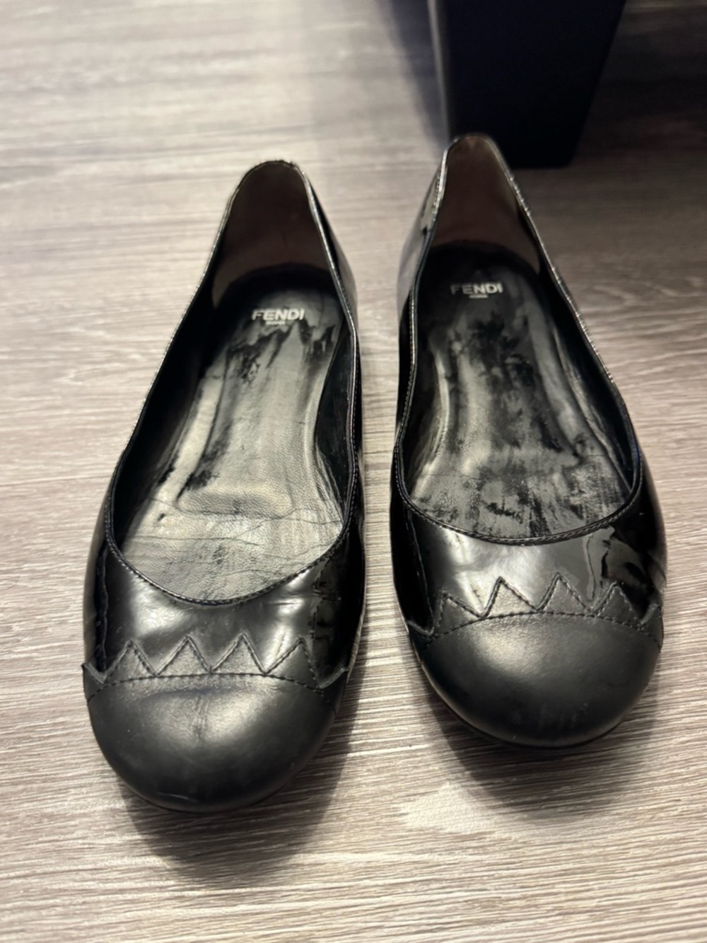 Fendi Black Patent Leather Pointed-Toe Ballet Flats